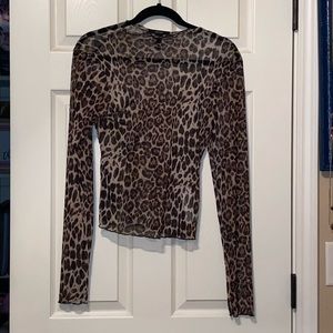 Sheer leopard print long sleeve fitted top
